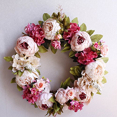 Etbotu Simulation Peony Wreaths,Floral Garland,Wedding Decoration Household Wall Hanging Flowers,Pink