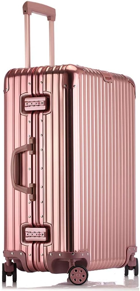 YangMi Trolley case- Student Aluminum-Magnesium Alloy Suitcase Lock Box, Men and Women Type Universal Wheel Trolley Case Boarding Suitcase (Color : Rose Gold, Size : 20in)