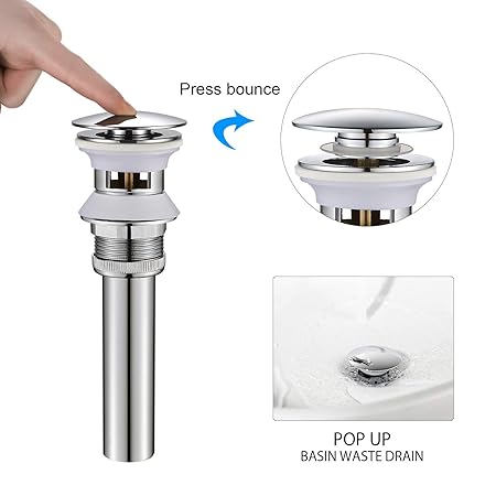 Bonade Bonde De Vidage Avec Trop Plein Push Open Pour Lavabo Pop Up évier Pour Remplissage Et Vidange En Alliage De Zinc Surface Chromée