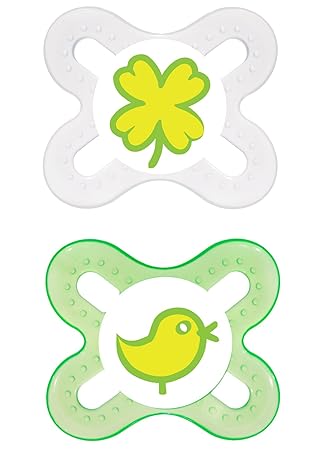 MAM Schnuller Start Silikon 0-2 neutral, Doppelpack - Kleeblatt/Vogel