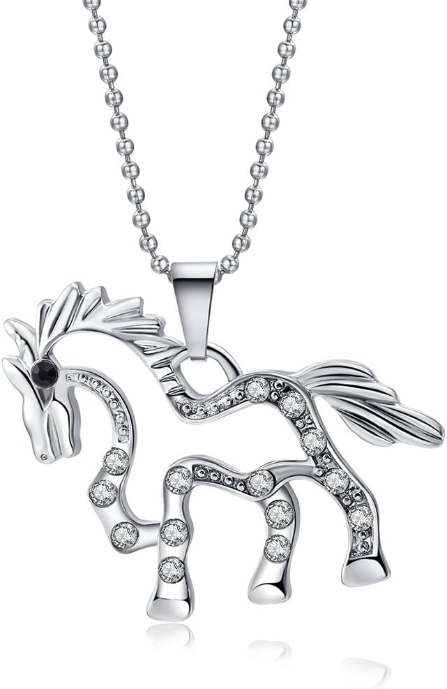 Lucky Charm Western Cowboy Cowgirl Horse Pendant Pony Mustang Necklace for Little Girls Necklaces 18 Inches