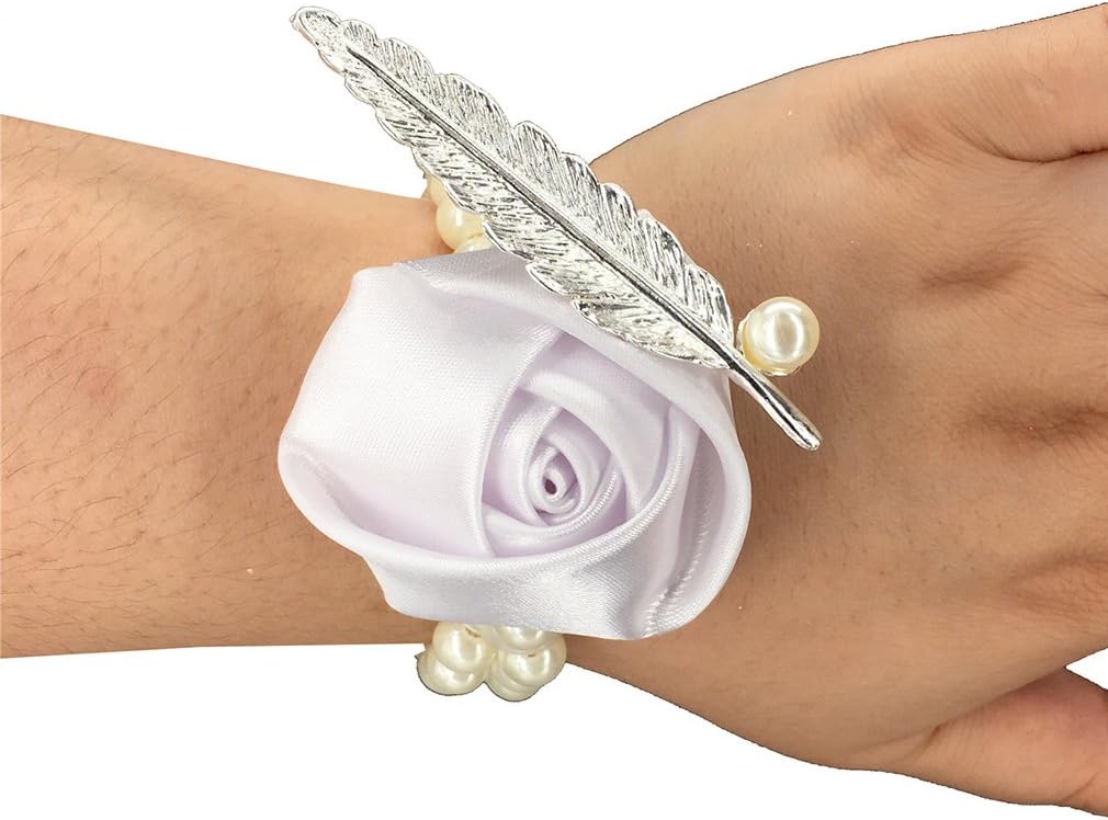 USIX 4pc PackHandmade Satin Rose Wrist Corsage With