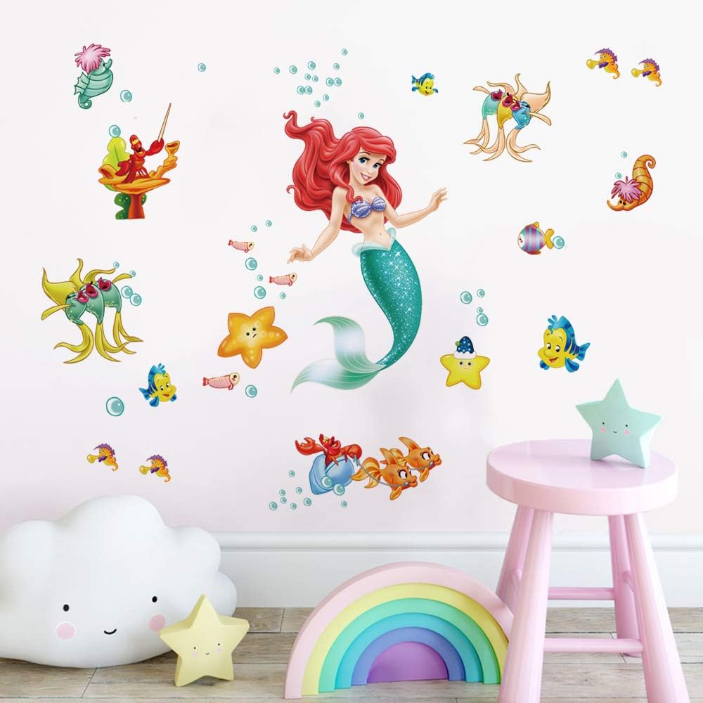 Runtoo The Little Mermaid Wall Decal for Girls Ariel Wall Stickers Princess Fish Wall Décor for Girls Bedroom Baby Nursery - Image 3
