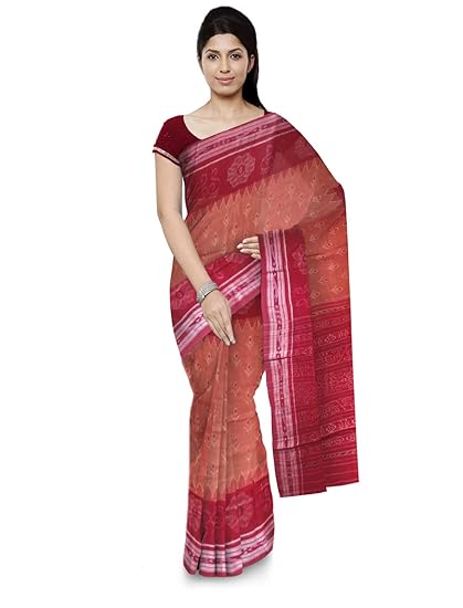 Odisha handloom Sambalpuri Handloom Womens Cotton Saree (Red & Brown)