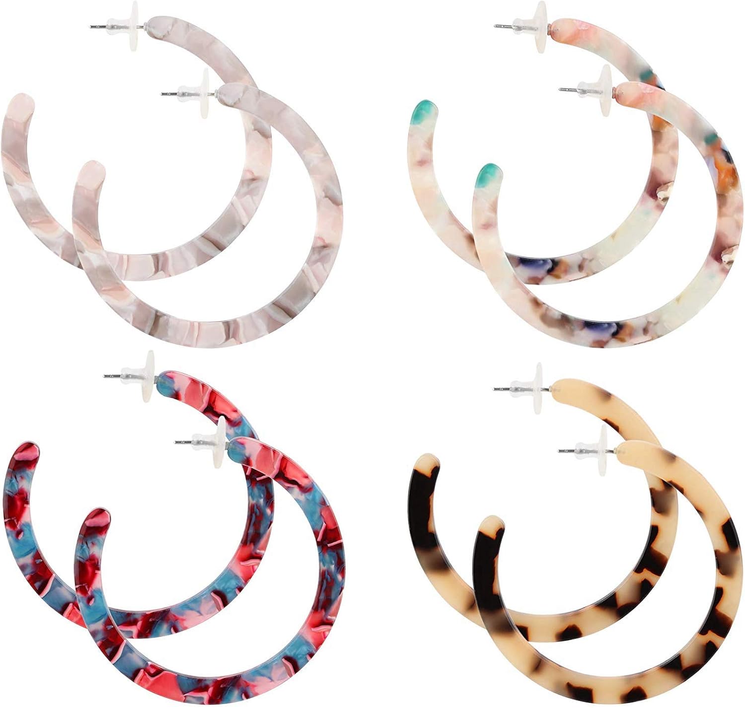 Finrezio 4 Pares Pendientes De Aro Acrílicos