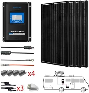 ACOPOWER 400 Watts 12/24 Volts Monocrystalline Panel Solar RV Kits with 40A MPPT LCD Charge Controller/Mounting Brackets/Solar Cables/Cable Entry housing