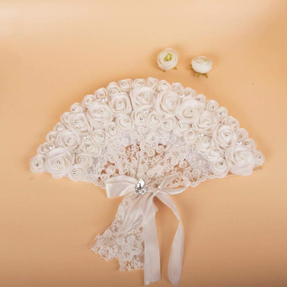 Minear 1 Pieces Handheld Fan white lace Elegant hand fan for wedding Party Accessory wedding Photography Props for Fancy Dress Costume and wedding, Lightweight, Non-foldable, with Rose flowers