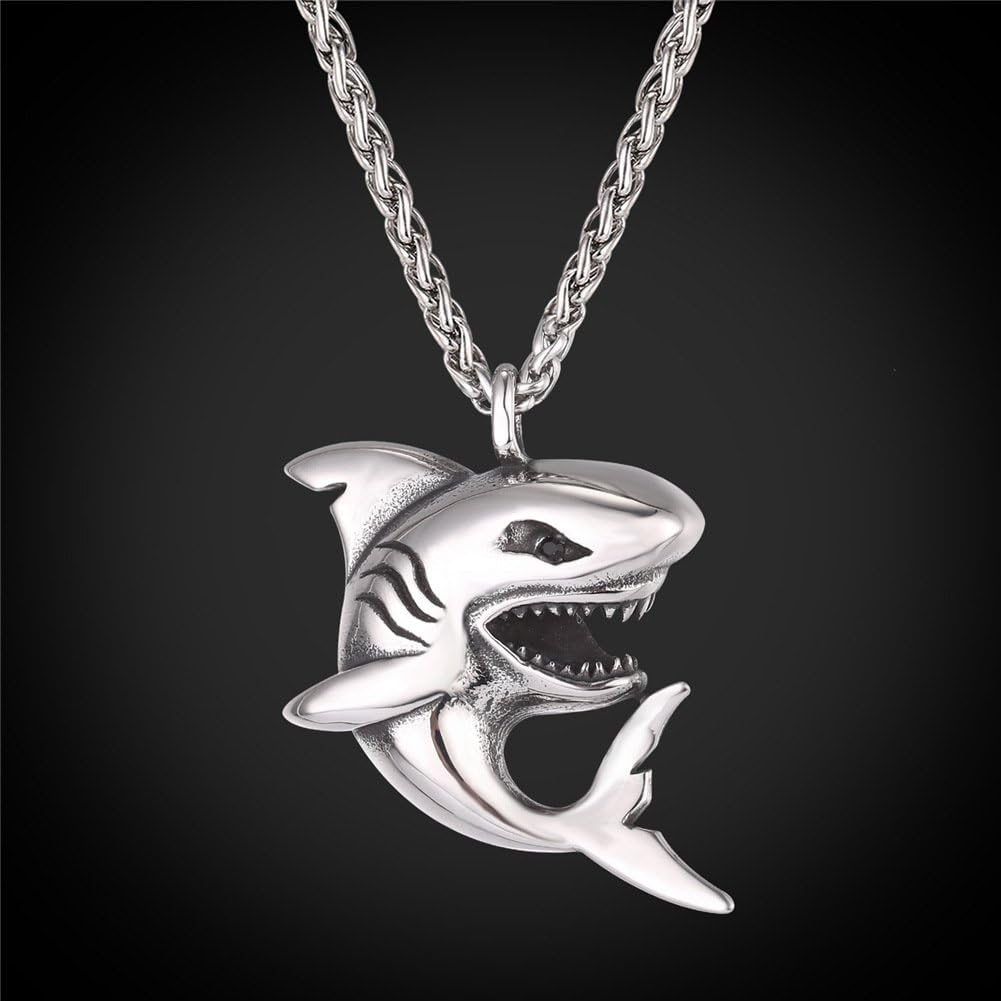 U7 Punk Shark Pendant Animal Jewelry with Stainless Steel Chain 22 Inch: Jewelry