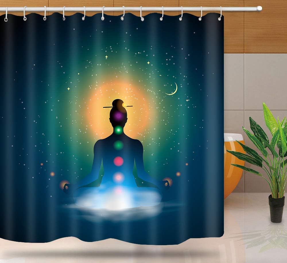 NTETSN Seven Chakra Shower Curtain, Yoga Meditation in The