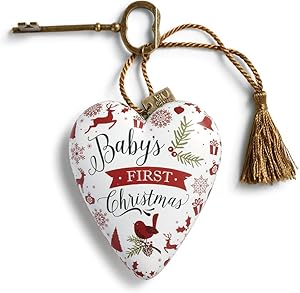 DEMDACO Baby's First Christmas Red 4 x 3 Resin Stone Art Heart Locket Figurine