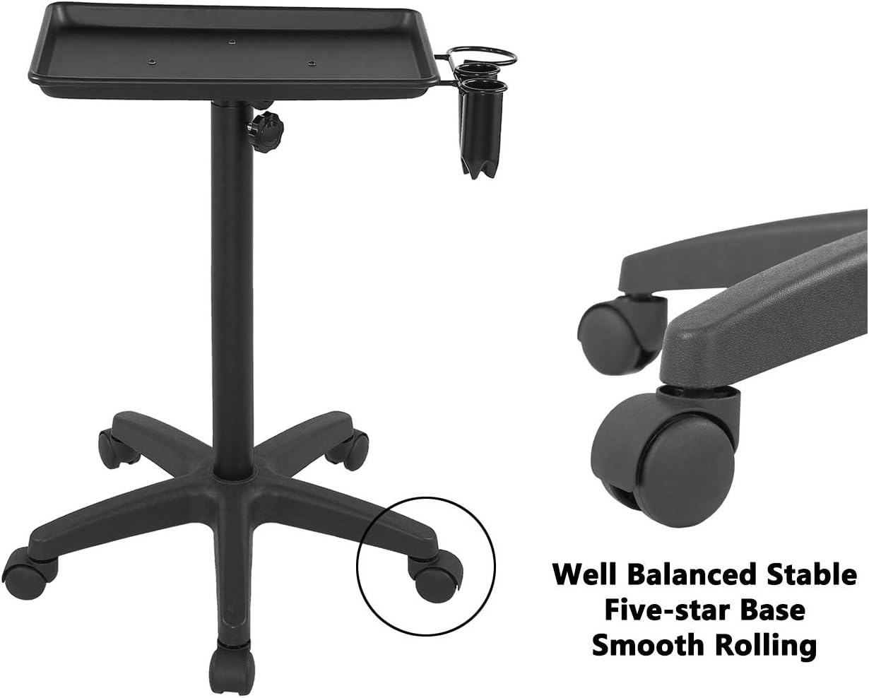 Salon Tray Beauty Rolling Trolley Cart Hair Spa Equipment Height Adjustable with Wheels Hairdressing Tattoo Storage Black: Furniture & Decor