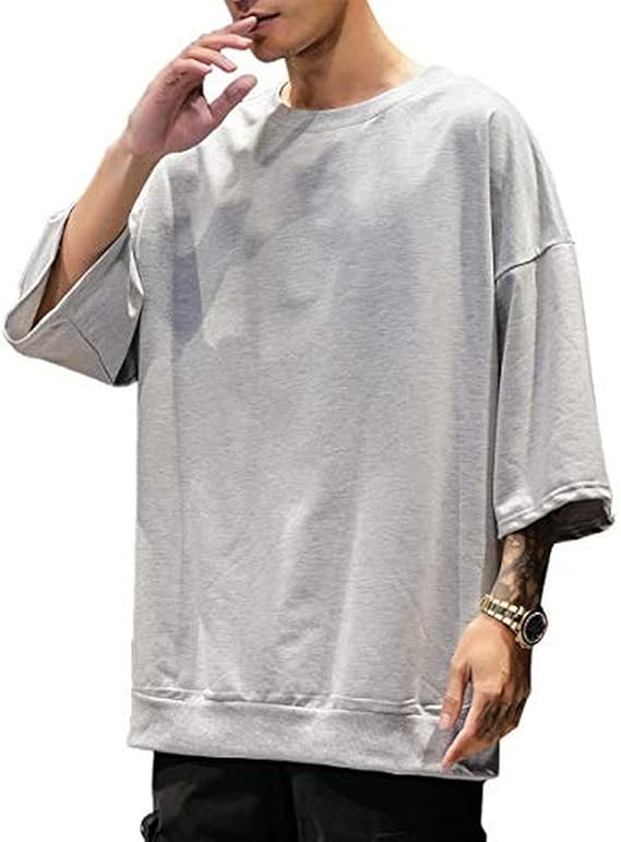 Amazon ダン メンズ ｔシャツ 七分袖 ビッグシルエット カットソー サマー 半袖 無地 Tシャツ メンズ 白 黒 大きいサイズ 薄手 カジュアル ゆったり ドロップショルダー Tシャツ カットソー 通販