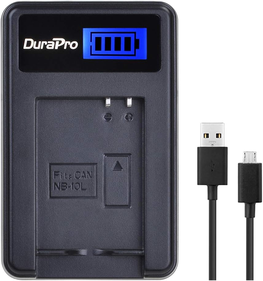DuraPro Rapid LCD USB Charger Replacement for Canon NB-10L; PowerShot G15, G16, G1X, G3X, SX40 HS, SX40HS, SX50 HS