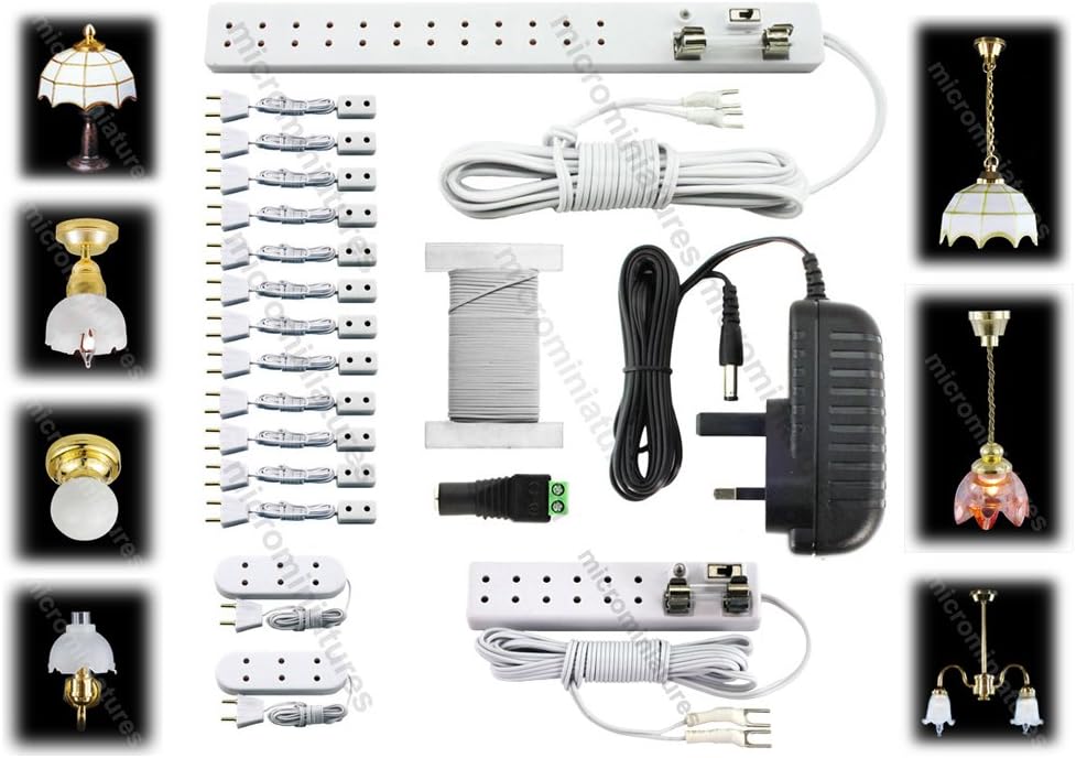 Dolls House Lighting and Connectors Starter Kit with Lights & 2 amp Power Supply (Transformer) Ready for 40 Dolls hose Type Bulbs MM-100-071