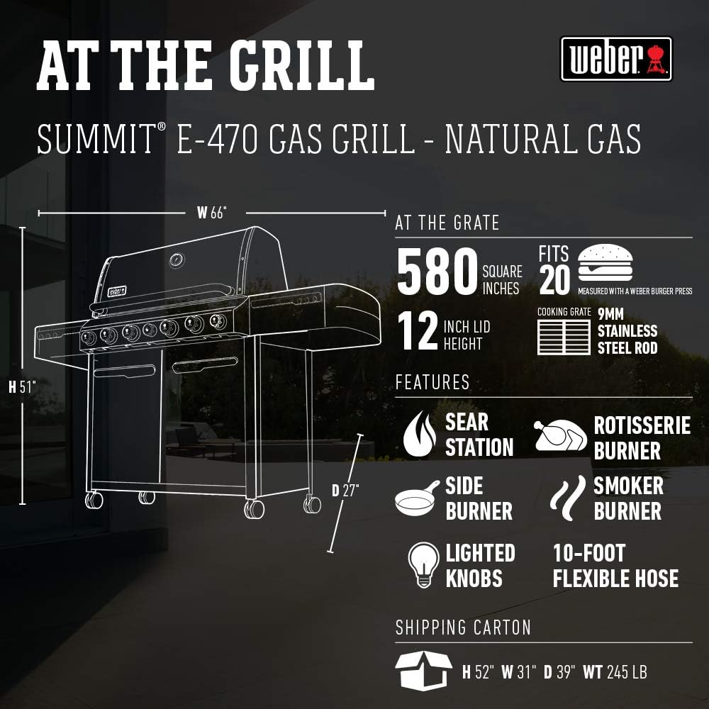 review Weber 7271001 Summit E-470 4-Burner Natural Gas Grill, Black