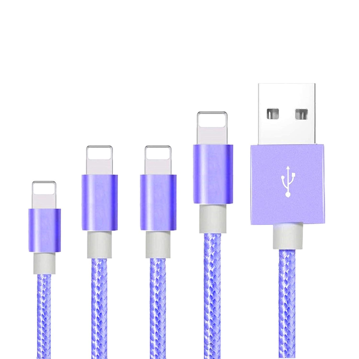 iPhone Charger, 4pack 3/6/6/10ft Purple Nylon Braided iPhone Charger Cord Fast Charging, Lightning Cable Apple Mfi Certified Compatible with iPhone 12/11 Pro/Xs/Max/XR/X/8/8Plus/7Plus/6S Plus/SE/iPad