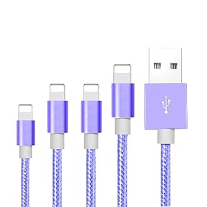 iPhone Charger, 4pack 3/6/6/10ft Purple Nylon Braided iPhone Charger Cord Fast Charging, Lightning Cable Apple Mfi Certified Compatible with iPhone 12/11 Pro/Xs/Max/XR/X/8/8Plus/7Plus/6S Plus/SE/iPad
