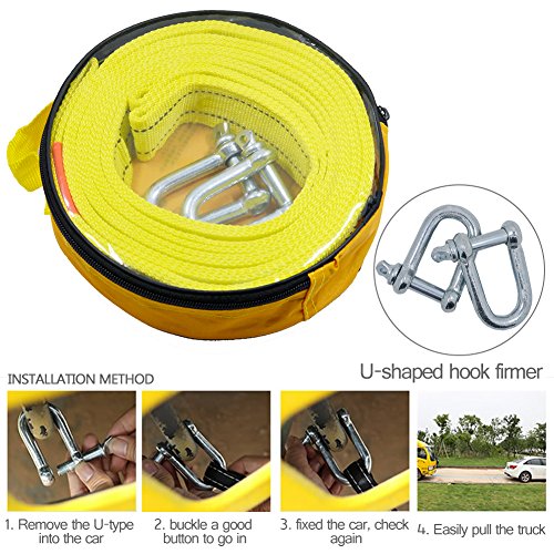Nylon Tow Strap Heavy Duty Trailer Rope with Safety Hooks 2â€x16.4â€™ 11000 LBS Capacity High Strength Emergency Towing Rope Cable Cord for Cars Trucks