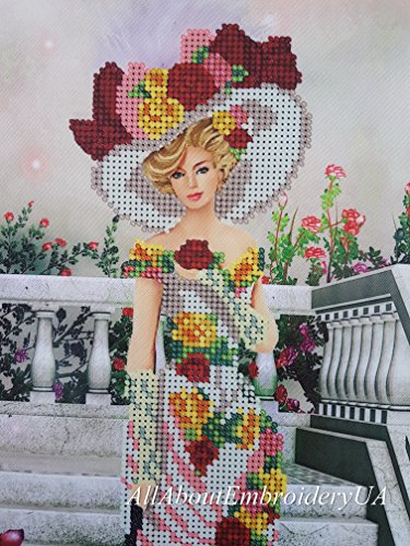 image for AllAboutEmbroideryUA Bead Embroidery kit, Lady in White, Needlepoint, 