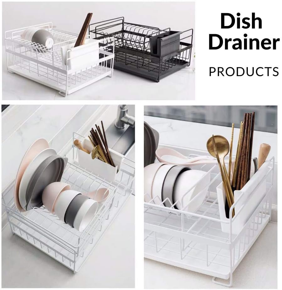 Kitchen Dining Sunficon Dish Drainer Kitchen Drying Dish Rack With Drip Tray Utensil Holder Stylish And Well Made Countertop Dish Drying Rack Organizer Set 3 Pieces Black Storage Organization