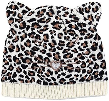 Amamun Baby Gilrs Crochet Cat Ear Beanie Toddler Winter Leopard Knit Hat