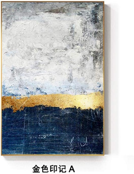 yibiubiu Abstract Gold Foil Block Painting Blue Poster Print Modern Golden Wall Art Picture for Living Room Navy Decor Big Size Tableaux-40x60cm no Frame Gold Foil Block A