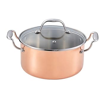 axentia Kochtopf Ikarus aus Kupfer mit Aluminium & Edelstahl-Beschichtung in Kupferfarben, Topf mit Glasdeckel, Schmortopf mi