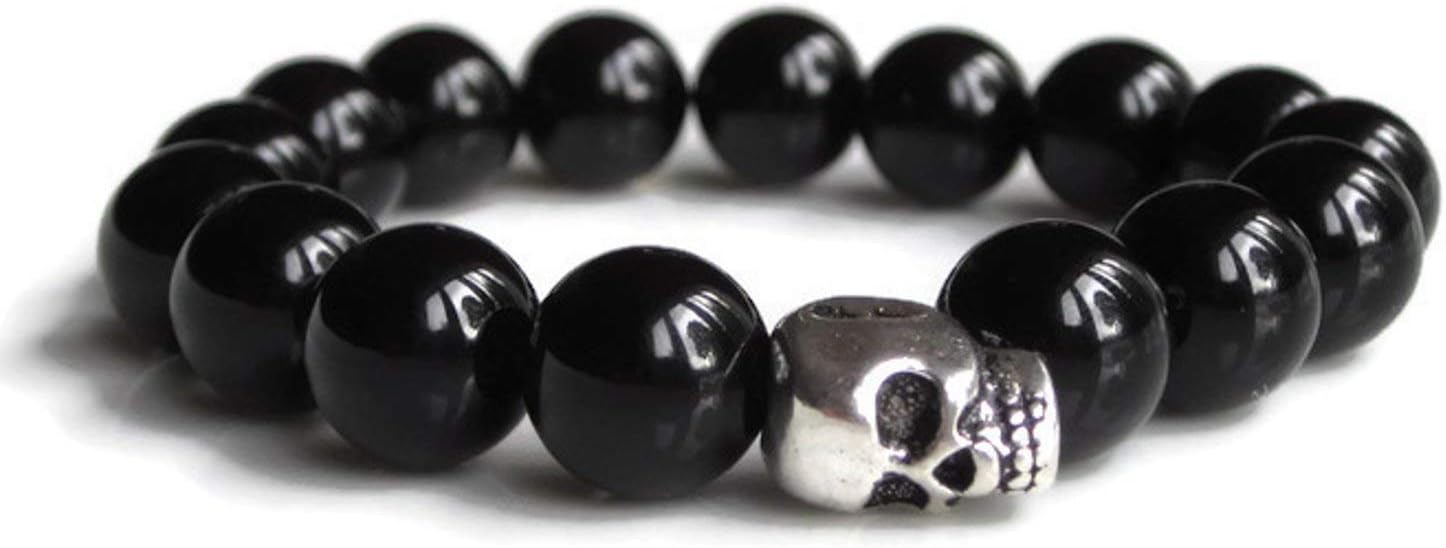 Mens Skull bracelet with Black Onyx