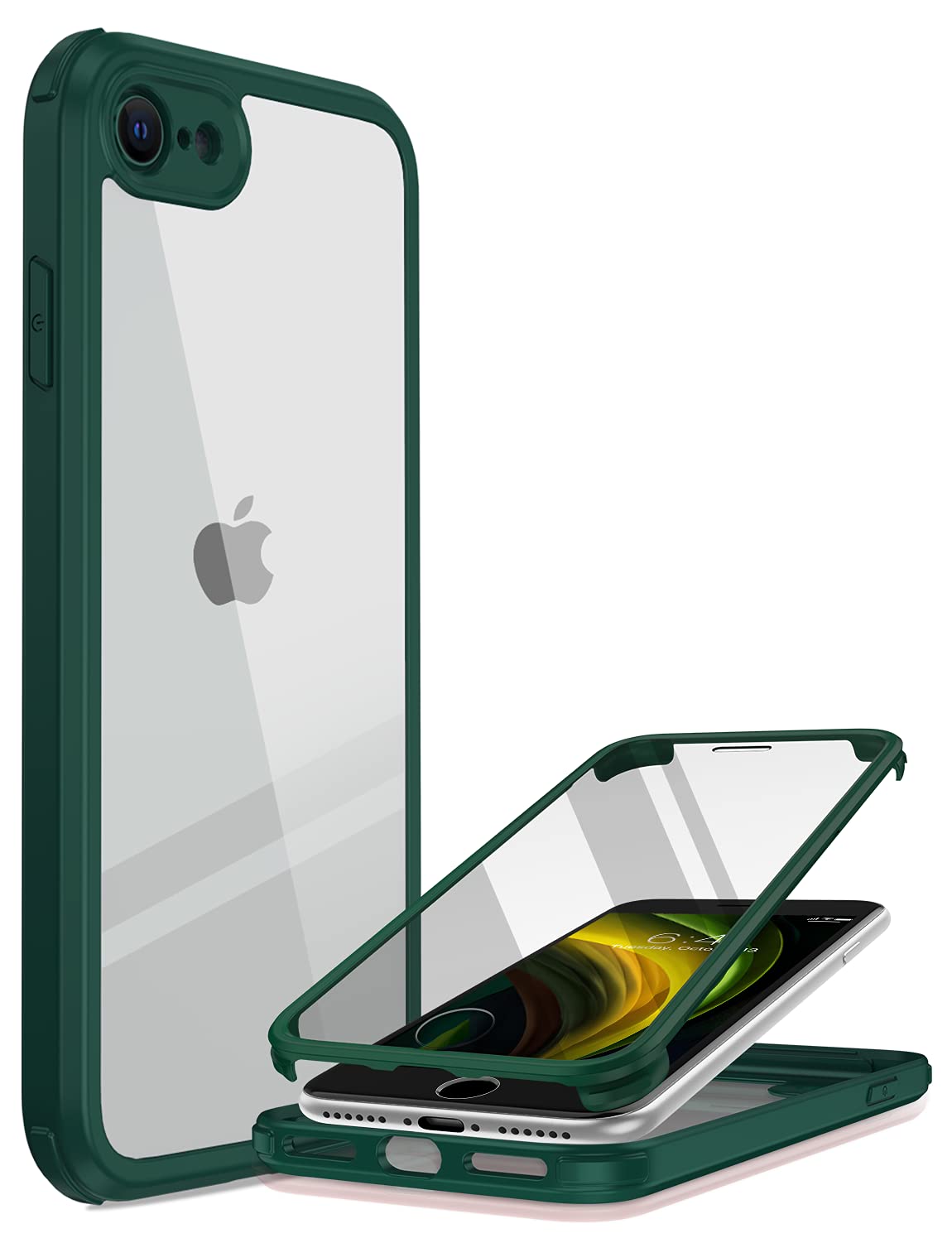 iPhone SE 2022 & 2020 Case, iPhone 8 Case [Built-in Glass Screen Protector] Military Grade Full Body 360 Shockproof Stylish Bumper Transparent Back Case Cover (Midnight Green) — image 1