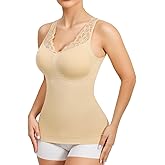 Royalshape Camisoles With Built in Bra - Compression Shapewear V Neck Tank Tops for Women Lace Cami Shaper Tummy Control