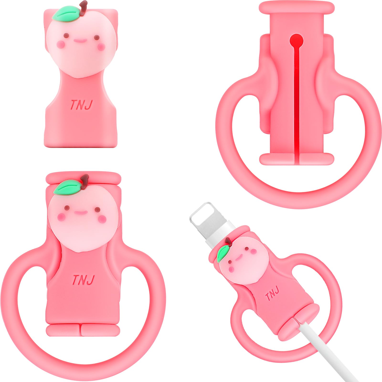 SAISN Cable Protector for iPhone Charger, Silicone Charger Cord Protector Cute Peach Wire Protector 2 in 1 Flexible Cable Protectors for Cords Anti-Break Charging Cable Cord Saver Winder