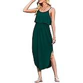 LILBETTER Women's Adjustable Strappy Split Summer Beach Casual Midi Dress