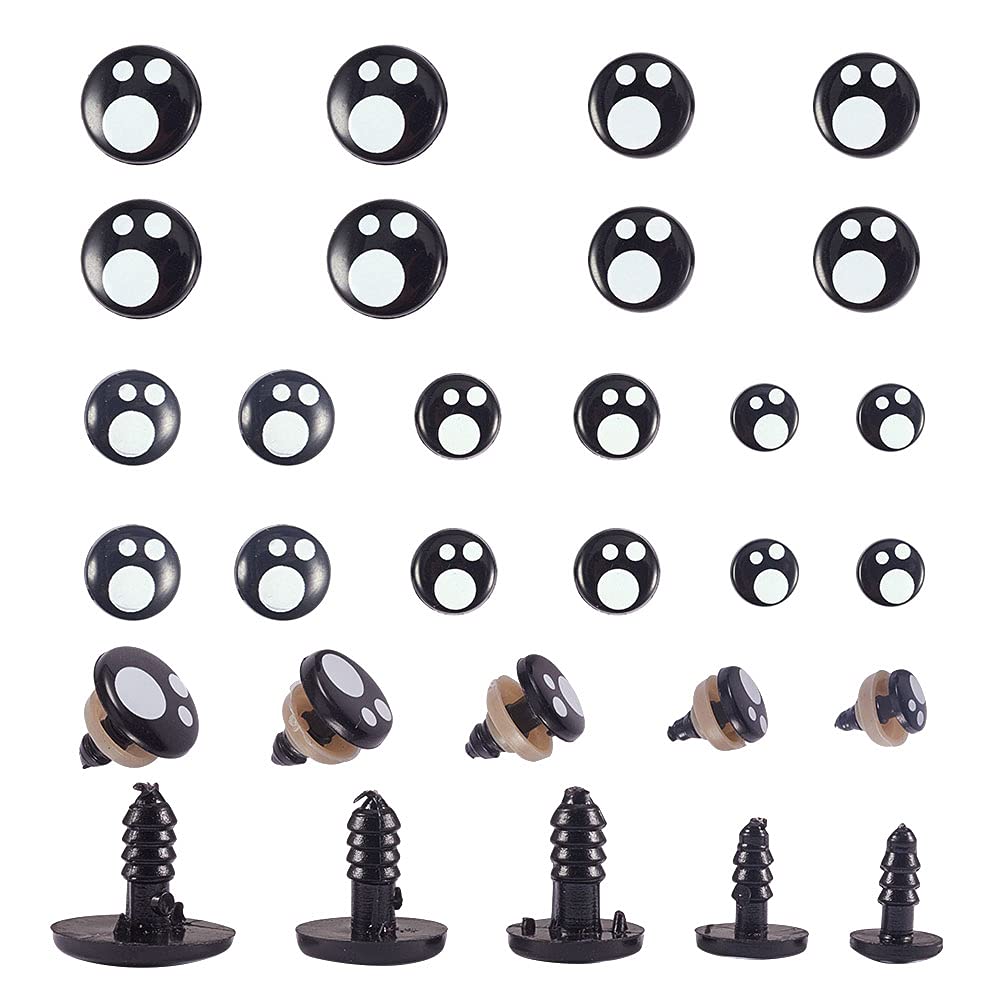 PandaHall Elite 100pcs 5 Size Resin Safety Eyes Craft Eyes Black Stuffed Toy Eyes with 100 Pieces Washers for Doll, Puppet, Plush Animal Making(8mm/ 10mm/ 12mm/ 14mm/ 16mm)
