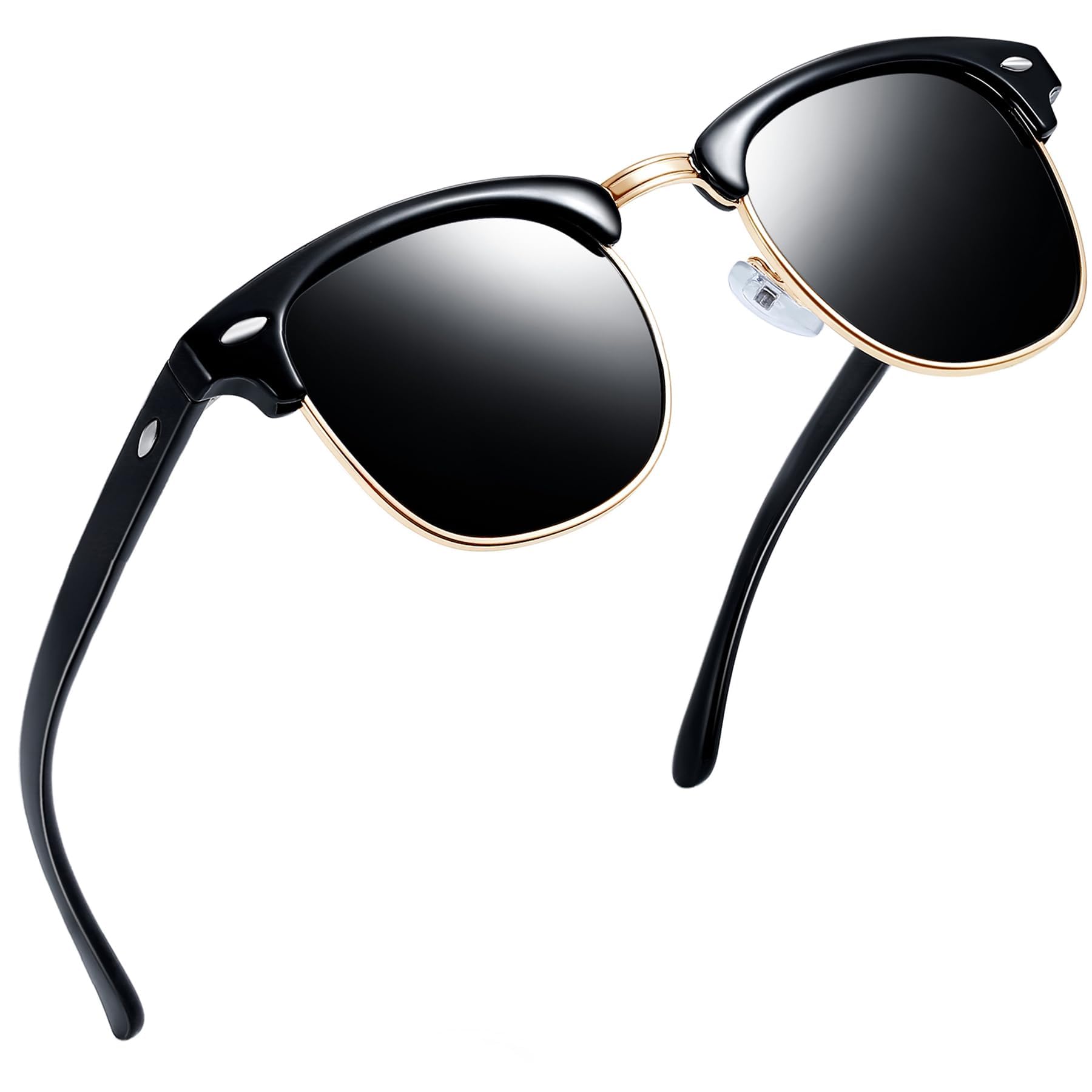 Joopin Semi-Rimless Polarised Sunglasses Mens, UV400 Protection Classic Horn Rimmed Half Frame Sunglasses for Men Women (Glossy Black)