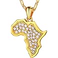 U7 Africa Map Necklaces for Men Women,Stainless Steel/18K Gold Plated African Country Map Jewelry