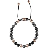Bulova Jewelry Men's Latin Grammy Semi-Precious Beaded Bolo Bracelet, Black Onyx, Hematite Spheres, Black Lava, Rose Tone Stainless Steel, Sliding Clasp, 8MM Beads Style:BVB1072-RSTBKOXHE