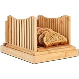 Bread Slicer, Bamboo Bread Slicer Guide Adjustable with 3 Slice Thickness, Bread Cutting Guide with Crumb Tray, Bread Maker A