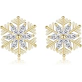 SLUYNZ 925 Sterling Silver Christmas Snowflake Earrings Studs for Women Teens Small CZ Snowflake Studs Earrings Thanksgiving