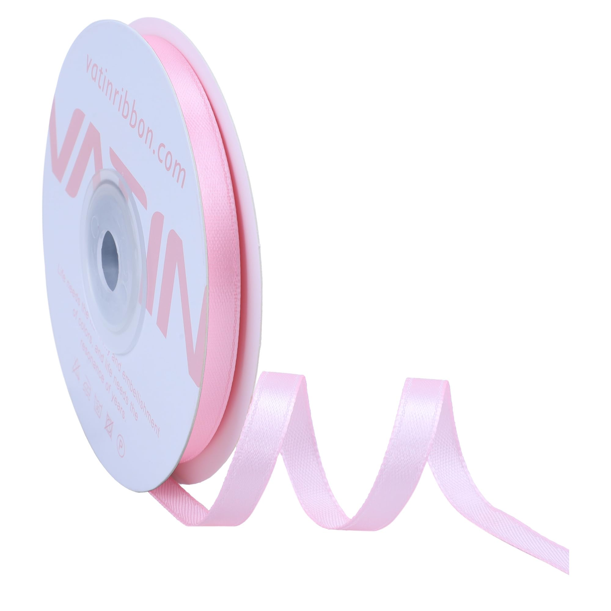 VATIN Pink Satin Ribbon Polyester 6mm X 23m(25 Yards) Craft Fabric Ribbon Perfect for Gift Wrapping,Hair Bow,Party Balloon Trimming, Cake Decoration Sewing and Other Craft Projects