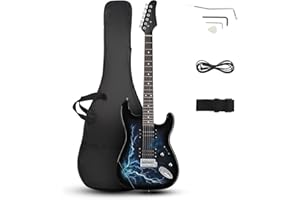 Ktaxon 39 Inch Electric Guitar, Full Size Solid Body H-H Pickups 6 Strings Beginner Guitar Kit With Gig Bag, Strap, Tremolo Arm, Cable & Picks (Black Back)