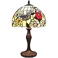 Bieye L11407 Butterfly Tiffany Style Stained Glass Table Lamp Night Light with 12 inch Wide Handmade Lampshade for Coffee Table Bedside Bedroom Living Room, 18 inch Tall