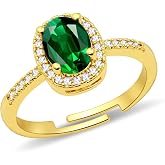 Zikichiky 14K Gold Plated Oval Emerald Ring with Cubic Zirconia May Birthstone Wedding Engagement Adjustable Rings for Women