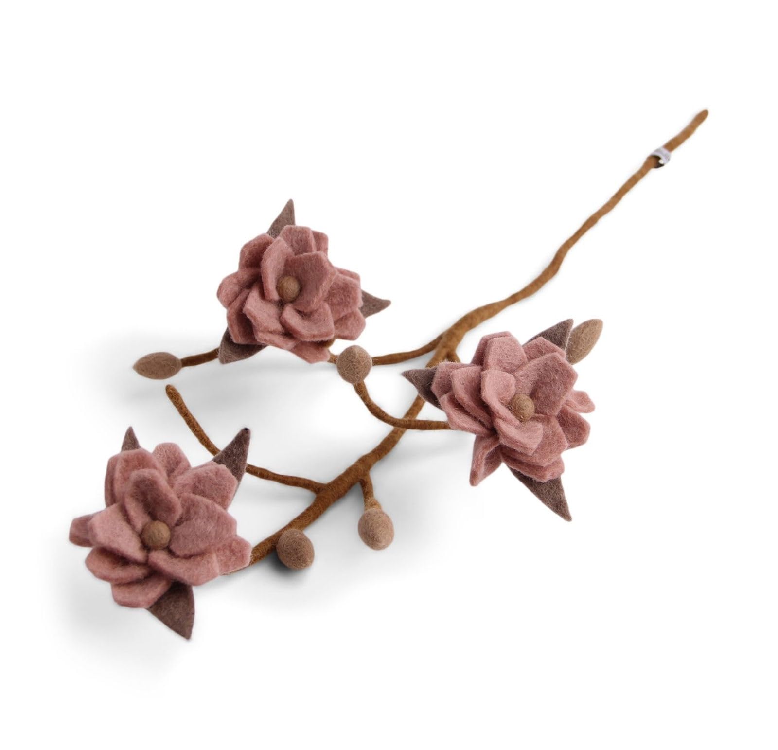 Gry & SIF Felt Magnolia Branch, Flexible Handle, Decorative Branch for Vases, Handmade Easter Decoration, 1 x Branch with Pink Flowers, 60 cm