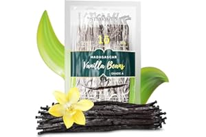 STRONGUS Madagascar Vanilla Beans - Vacuum Sealed Grade A Vanilla Pods - Rich, Creamy Flavor & Aroma -Great for for Baking, Homemade Extract, Paste, Brewing, Coffee, Cooking (15)