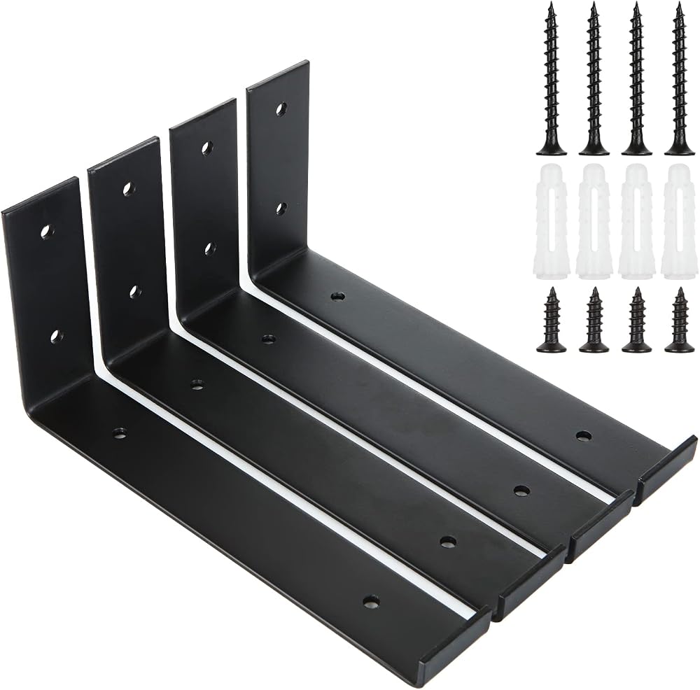 LOLYSIC 4 Pcs Scaffold Board Shelf Brackets 225mm 9 Inch Heavy Duty Black