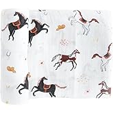 RED ROVR 100% Organic Cotton Muslin Swaddle | Newborn Receiving Blanket | Baby Wrap | Boy, Girl, Unisex | Soft, Lightweight, Breathable | Burping, Nursing | 44" x 44" | Howdy Horse