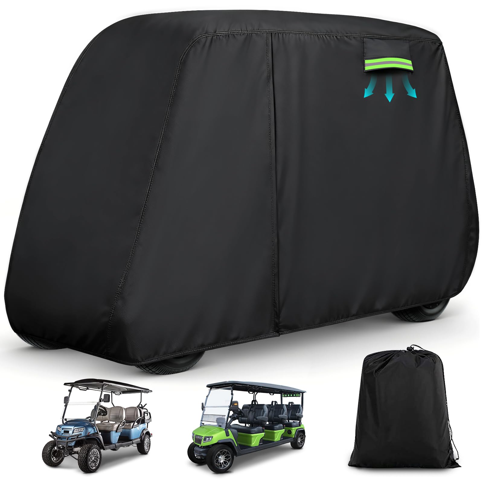 Photo 1 of Waterproof Golf Cart Cover 6 Passenger for Yamaha/E-Z-Go/Club Car/Evolution/ICON/Star EV, Heavy Duty Sun Rain Dust Protection 4+2/6 Passenger Golf Cart Cover with Soft Cotton Lining & Door Zipper-XL