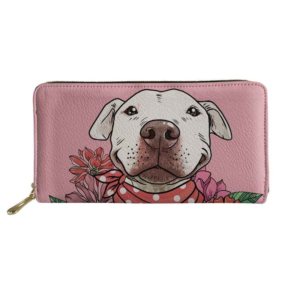 HUGS IDEA Ladies Clutch with Zipper Pocket PU Leather Long Wallet Cute Illustrated Pit Puppy Dog Pattern Purses
