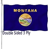 Montana State Flag 3x5 Double Sided Outdoor Heavy Duty Montana Treasure MT State Flags 3 Ply with Durable Canvas Header and ​2 Brass Grommets Vivid Colors
