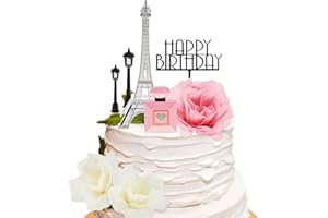 TAIYIN 8 Pcs Paris Cake Topper Eiffel Tower Cake Topper with Happy Birthday Cake Topper Street Lamp Rose 7 Inch Eiffel Tower Party Decoration for Birthday Celebration Gift(Multicolored)
